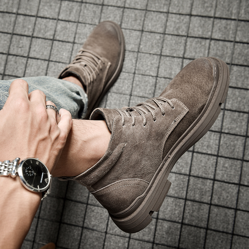 Men's Martin boots suede short boots trendy men's shoes winter matte British retro mid-tube men's shoes leather work boots - Taobao