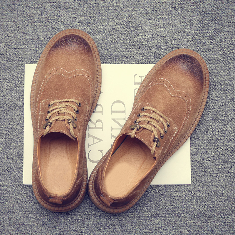 Winter Martin shoes men's low-top boots big-head leather shoes Bullock men's shoes casual Joker leather plus velvet overalls shoes