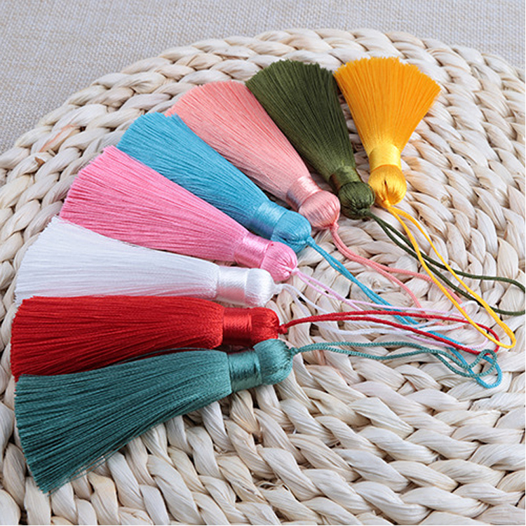Small tassel hanging ear rayon short fat anti-wrinkle vertical ice silk bookmark comb pendant DIY accessories keychain