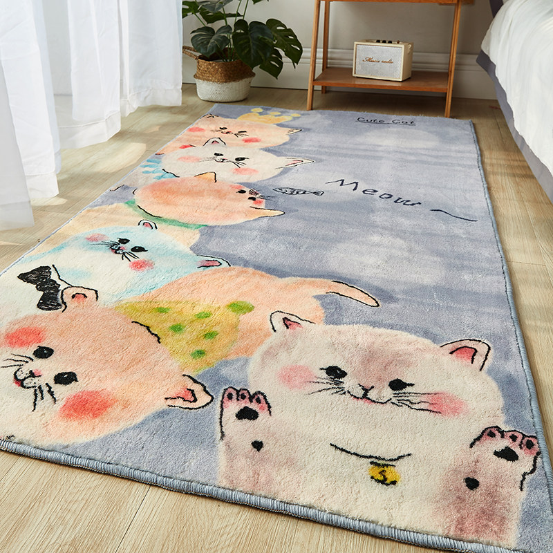 Carpet Bedroom Bedside Blanket Sleepable to sit cute strip Cartoon Girl Thickened Plush Warm Ground Mat Washable