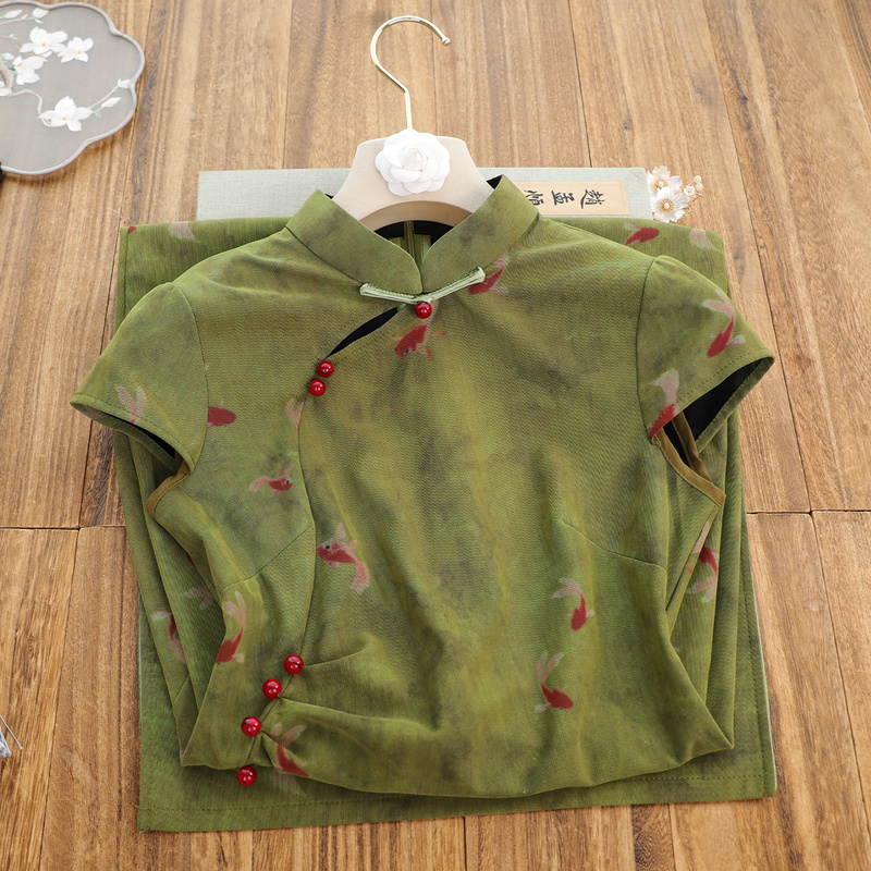 Qiao Niang Yu Green Artistic New Chinese Style Summer Short-Sleeve Cheongsam for Women 2026 New Model Young and Beautiful for Daily Wear and Dating Qiao Niang Yu Green Artistic New Chinese Style Summer Short-Sleeve Cheongsam for Women 2026 New Model Young and Beautiful for Daily Wear and Dating