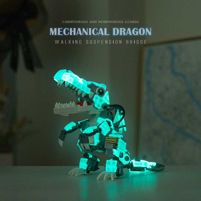 Glow-In-The-Dark Small Dinosaur Building Blocks Spinosaurus Mecha Tyrannosaurus Rex Children's World Small Particle Mosasaurus Assembly Luminous Toy