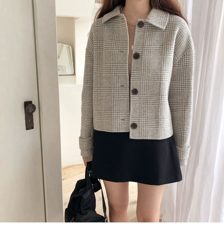 Hàn Quốc ins ma ngựa cô gái chống mùa thu và mùa đông áo hai mặt cashmere nữ nhỏ len len ngắn áo khoác - Accentuated eo áo