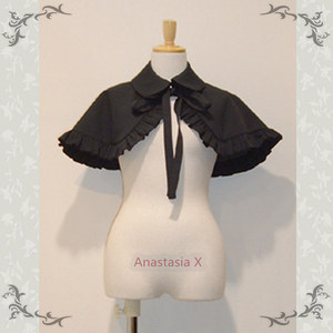 Spring and Autumn Black British Lolita Gothic Style Lolita Shawl Small Cape Round Neck Tie Unisex Dress Outerwear