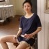 Đồ ngủ Qingtong mùa hè phụ nữ mỏng lỏng Hàn Quốc dễ thương quần short ngắn tay giản dị phục vụ nhà phù hợp với sinh viên tươi - Bộ Pajama Bộ Pajama