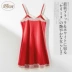 Qingtong nightdress nữ mùa hè mỏng phần quan hệ tình dục vui vẻ tinh khiết bông bên màu đỏ năm sinh sling đồ ngủ công chúa dễ thương - Đêm đầm