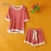 Đồ ngủ Qingtong mùa hè phụ nữ mỏng lỏng Hàn Quốc dễ thương quần short ngắn tay giản dị phục vụ nhà phù hợp với sinh viên tươi - Bộ Pajama Bộ Pajama