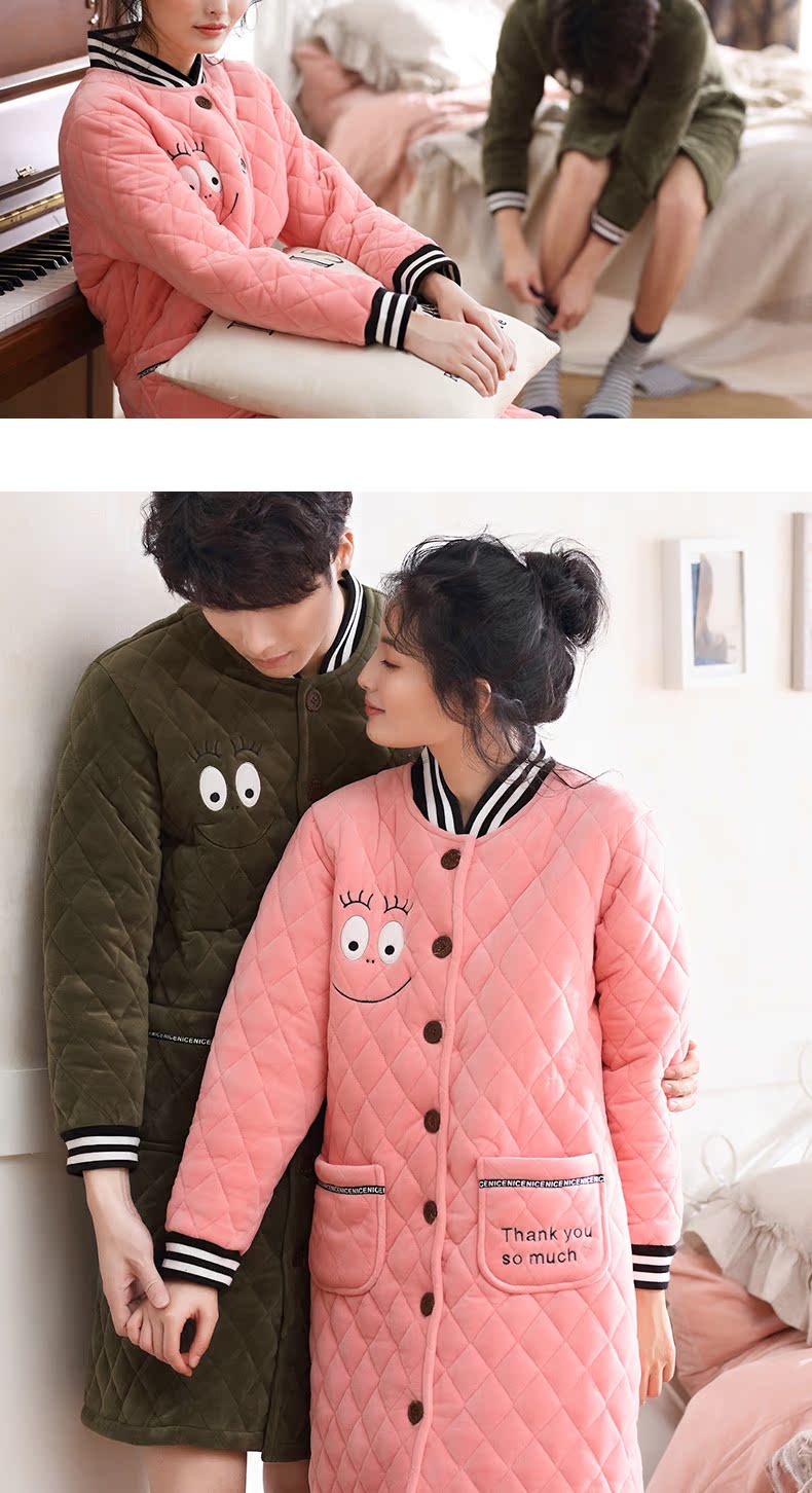 Qingtong san hô quilted quilted phiên bản Hàn Quốc của cặp đôi nam nữ đồ ngủ ngọt ngào và đáng yêu dịch vụ mặc nhà giản dị áo ngủ nam cotton