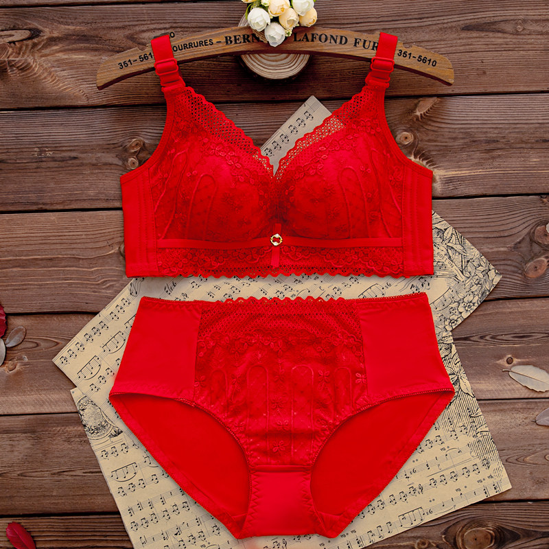 This Life Year Red Lingerie Underwear Suit Woman Wedding Bride Small Bra Coalless With No Steel Ring Big Code Bra Dragon Year-Taobao