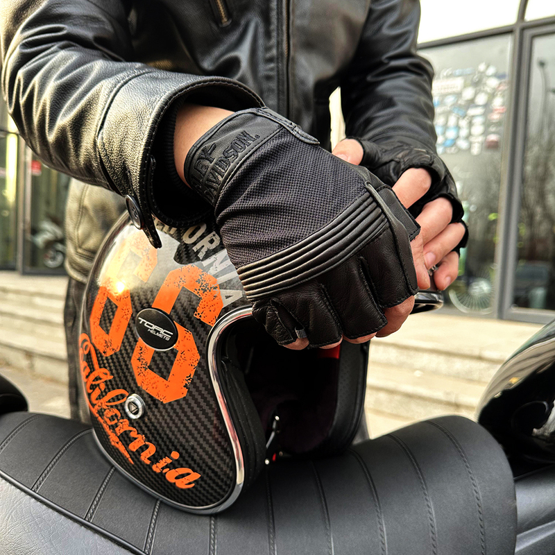 Motorcycle Half Finger Gloves Summer Sheepskin Breathable Genuine Leather Motorcycle Retro Cruise American Riding Short Style