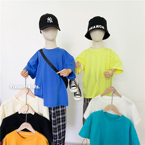 Childrens pure cotton short-sleeved T-shirt summer thin section of childrens solid color Korean version of the Western style loose black and white half-sleeve top