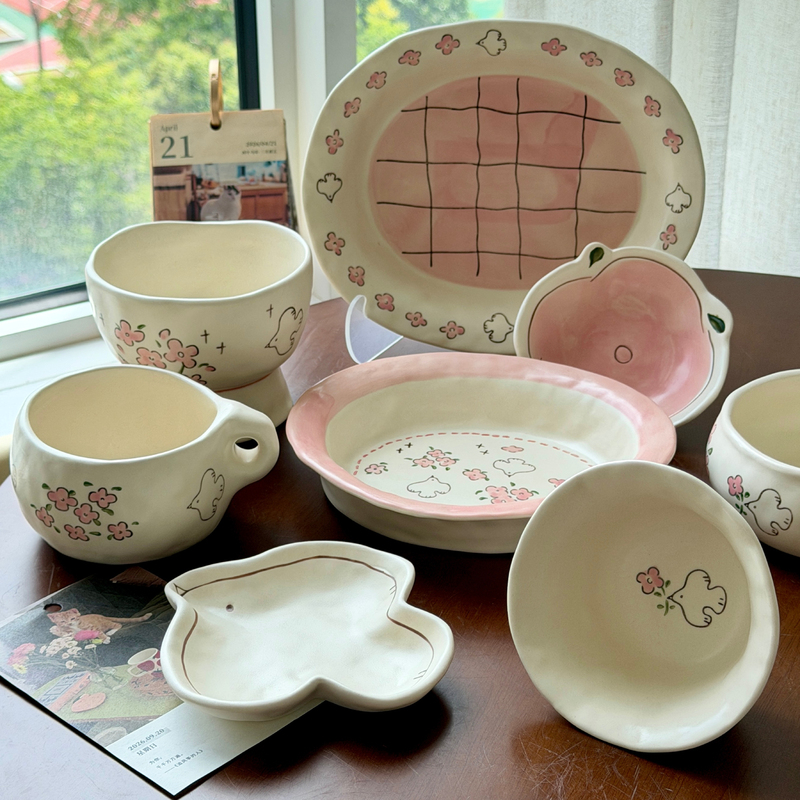 Underglaze Ceramic Tableware for One Person, Bowl and Plate Set, Household Rice Bowl, Housewarming Gift, Wedding Gift