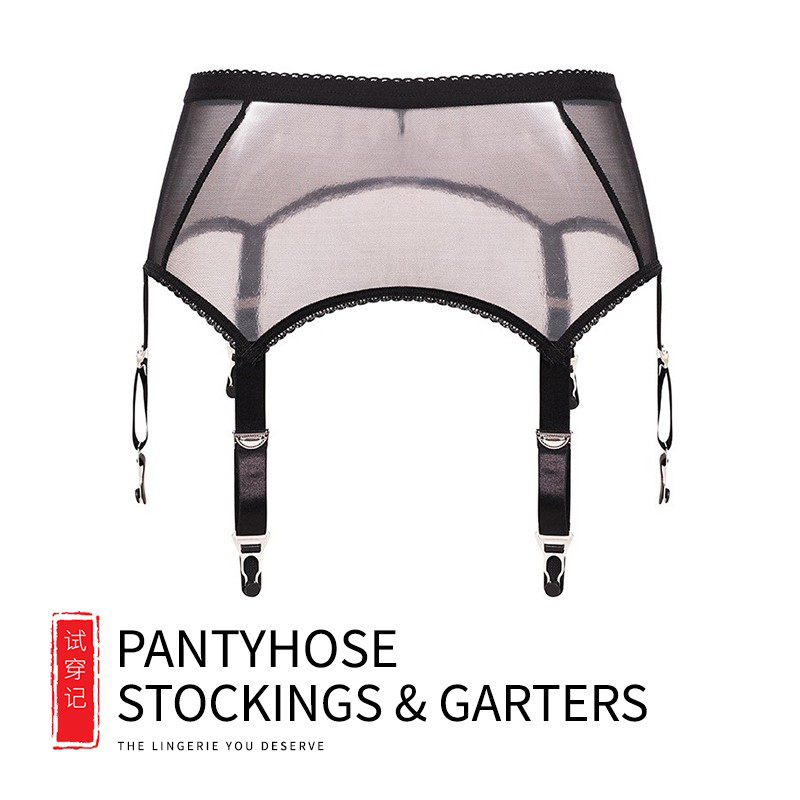 Garter Belt Single Piece/Set European and American Style Metal Buckle Rubber-Coated Stockings Garter Clip Sexy Black Transparent Lace Pattern