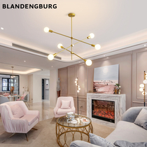Nordic lamps modern simple living room chandelier minimalist creative bedroom lighting Net red restaurant brass light luxury chandelier