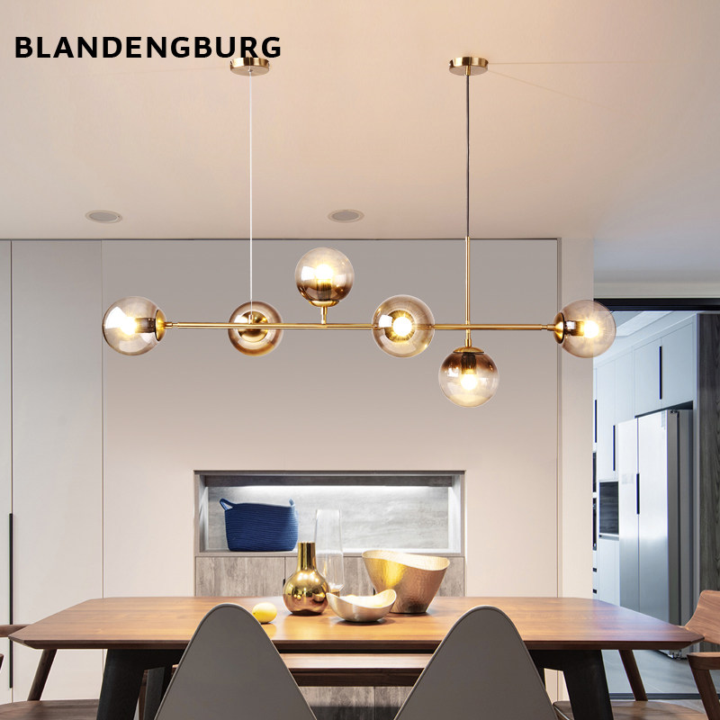 Dining Room Lamp Minimalist Modern 2022 New Nordic Luminaire Light Extravagant Decoration Mesh Red Bar LONG STRIP MAGIC BEAN CHANDELIA