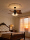 Fan Chandelier French Mid-Century Style Petal Art Restaurant Bar Fan Light New Retro Variable Frequency Ceiling Fan Light