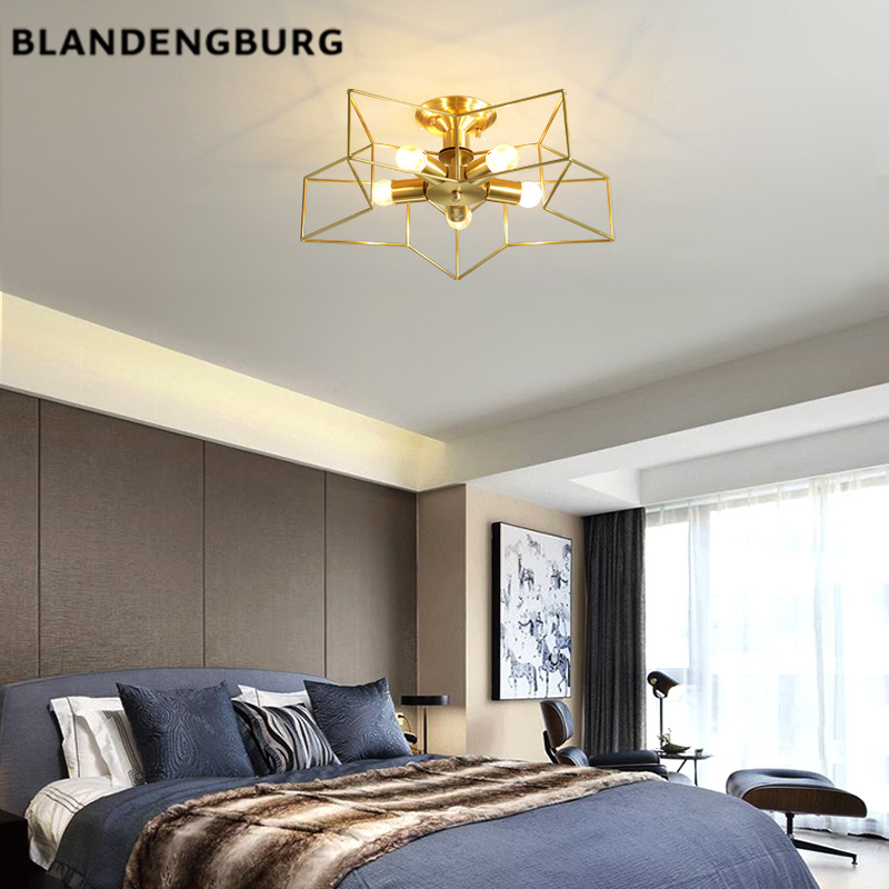 Brass suction light bulb Nordic brief Xuan Guan Walking Track Lamp Small Balcony Book House Creative Pentagram Children Room Bedroom Light
