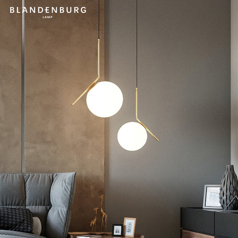 Brass Nordic Headboard Pendant Lamp Modern Minimalist Bedroom Aisle IC Dining Room Small Glass Round Ball Creative Corridor Lamp