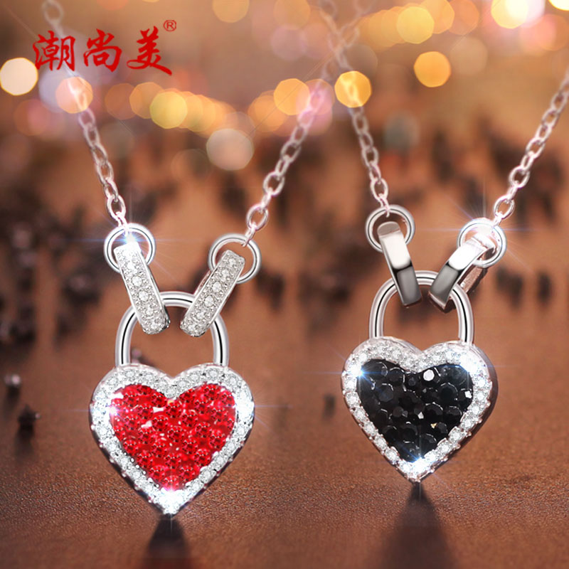 Chao Shangmei love lock necklace pendant s925 silver female clavicle chain Korean version of the simple student Sen Department Japanese and Korean silver chain