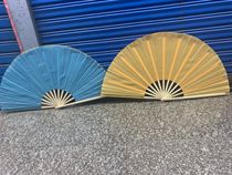 One foot five 15 inch dance fan blue and yellow fan 47CM bone long martial arts fan face changing fan 1 side blue 1 side yellow