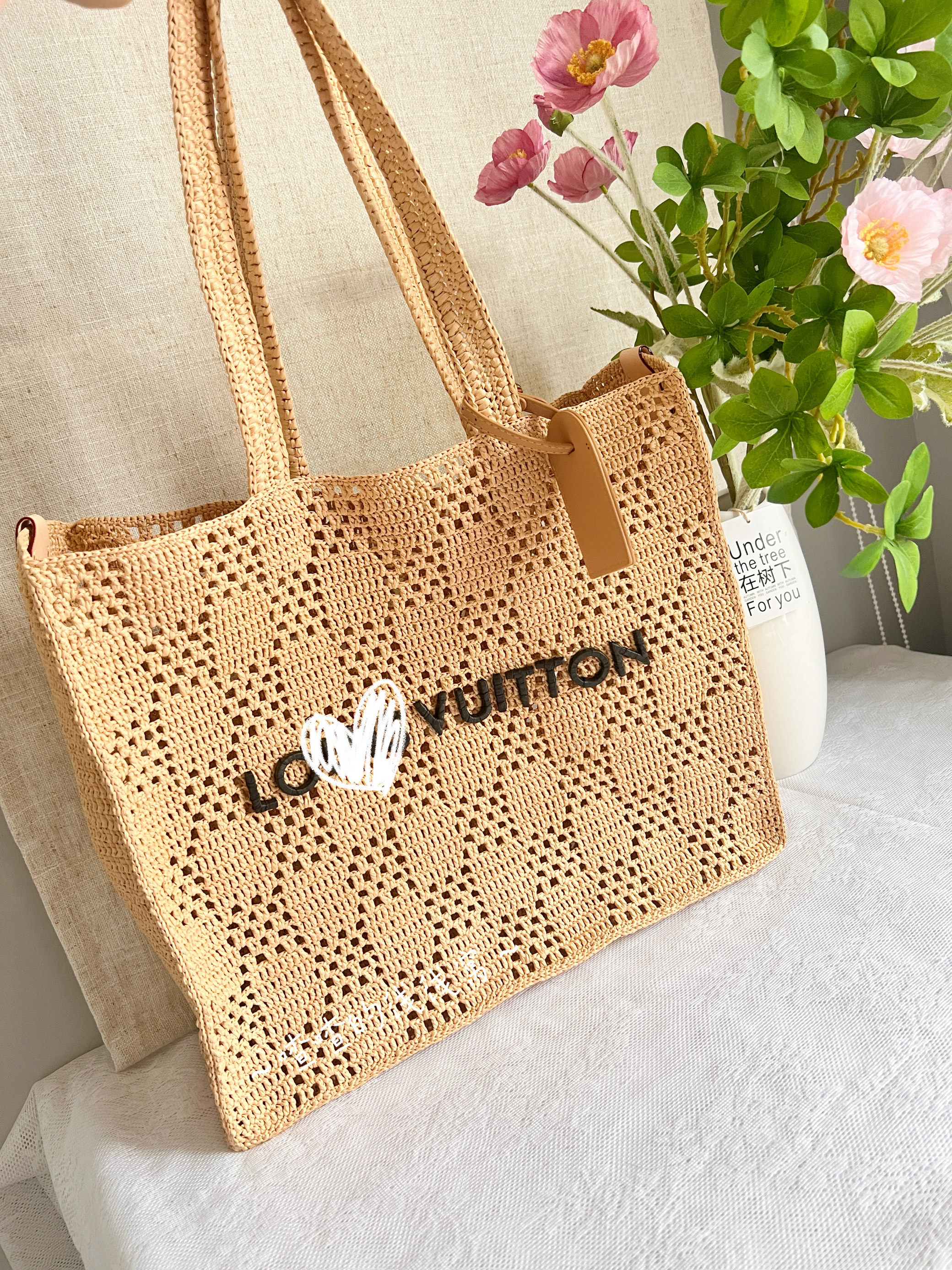 diy编织材料包 l大挎包材料包拉菲玛特棉草编镂空编织托特单肩手提喳喳的线线窝