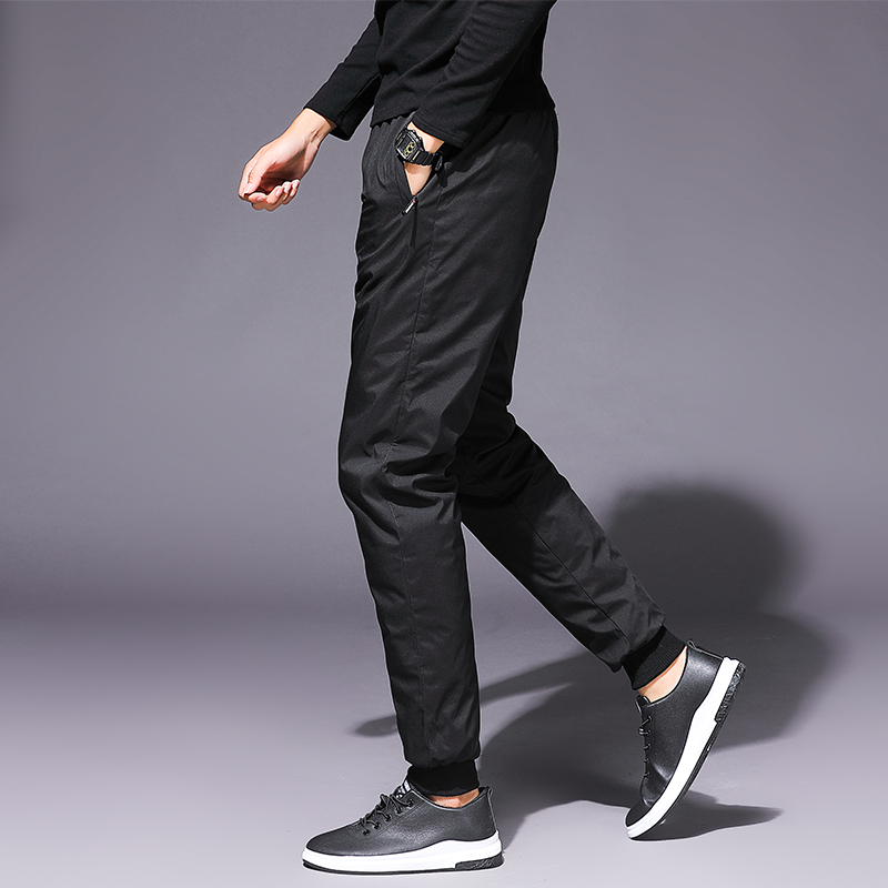 Winter men's sports outdoor slim down pants men's outer wear small feet thickened warm casual down cotton pants tide