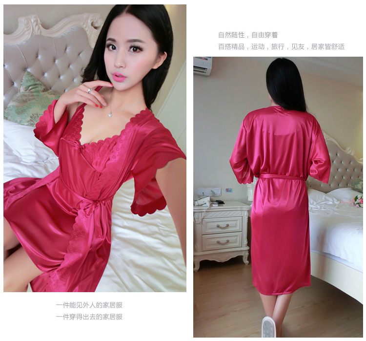 Mùa hè cám dỗ áo ngủ mỏng sexy đồ ngủ ngắn tay nightdress băng lụa hai mảnh phù hợp với mùa hè ladies home dịch vụ