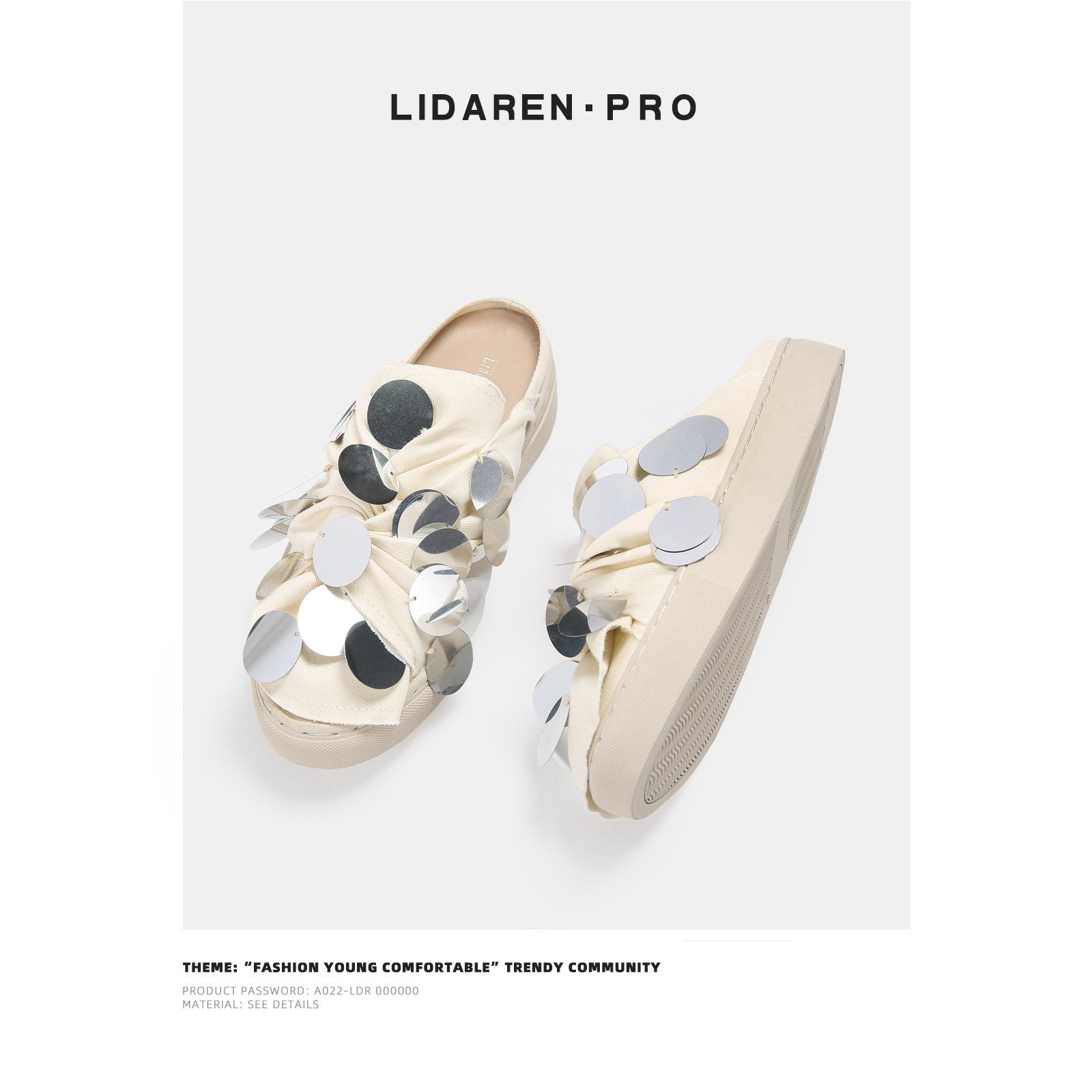 Li Daren ins Baotou half slippers 2023 spring new Hong Kong style sequins small white shoes net red slippers women's outerwear