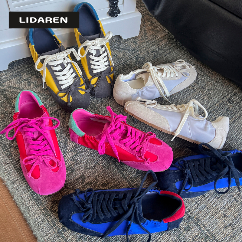 【Li Daren】Colorful Energy~ Genuine Leather Thin Sole Lightweight Pleated Ballet Style Training Shoes for Women Versatile Casual Shoes