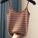 Short striped bottoming knitted camisole women's 2024 summer new round neck slim tight top