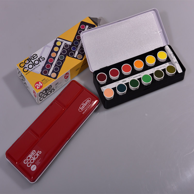 Hohlbein net red disc red box opaque cake water color 12 24 color solid watercolor paint
