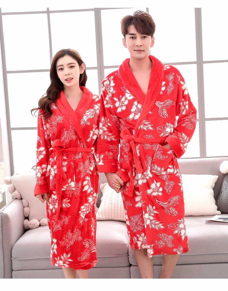 Flannel áo choàng nam mùa thu và mùa đông dày lông san hô dài đồ ngủ cặp vợ chồng áo choàng tắm kích thước lớn áo choàng quần áo dịch vụ nhà quần áo ngủ nam