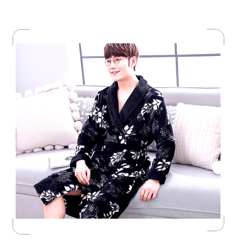 Flannel áo choàng nam mùa thu và mùa đông dày lông san hô dài đồ ngủ cặp vợ chồng áo choàng tắm kích thước lớn áo choàng quần áo dịch vụ nhà quần áo ngủ nam