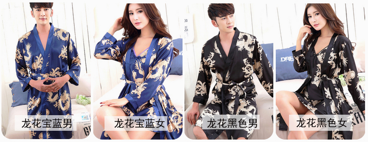 Áo ngủ lụa nam và nữ đồ ngủ đôi mùa xuân và mùa thu mượt áo ngủ mùa xuân và mùa hè áo choàng tắm ngắn tay gợi cảm dịch vụ nhà bộ đẹp cho cặp đôi