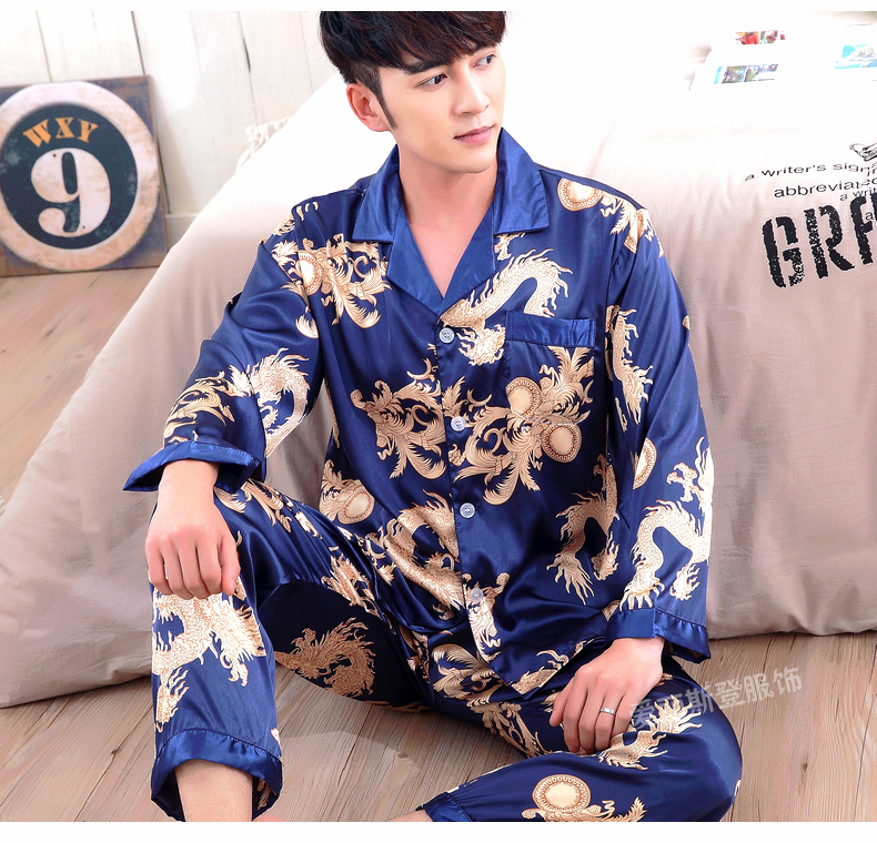 Bộ đồ ngủ mùa xuân và mùa thu cho nam và nữ dài tay áo lụa cỡ lớn đồ pijama