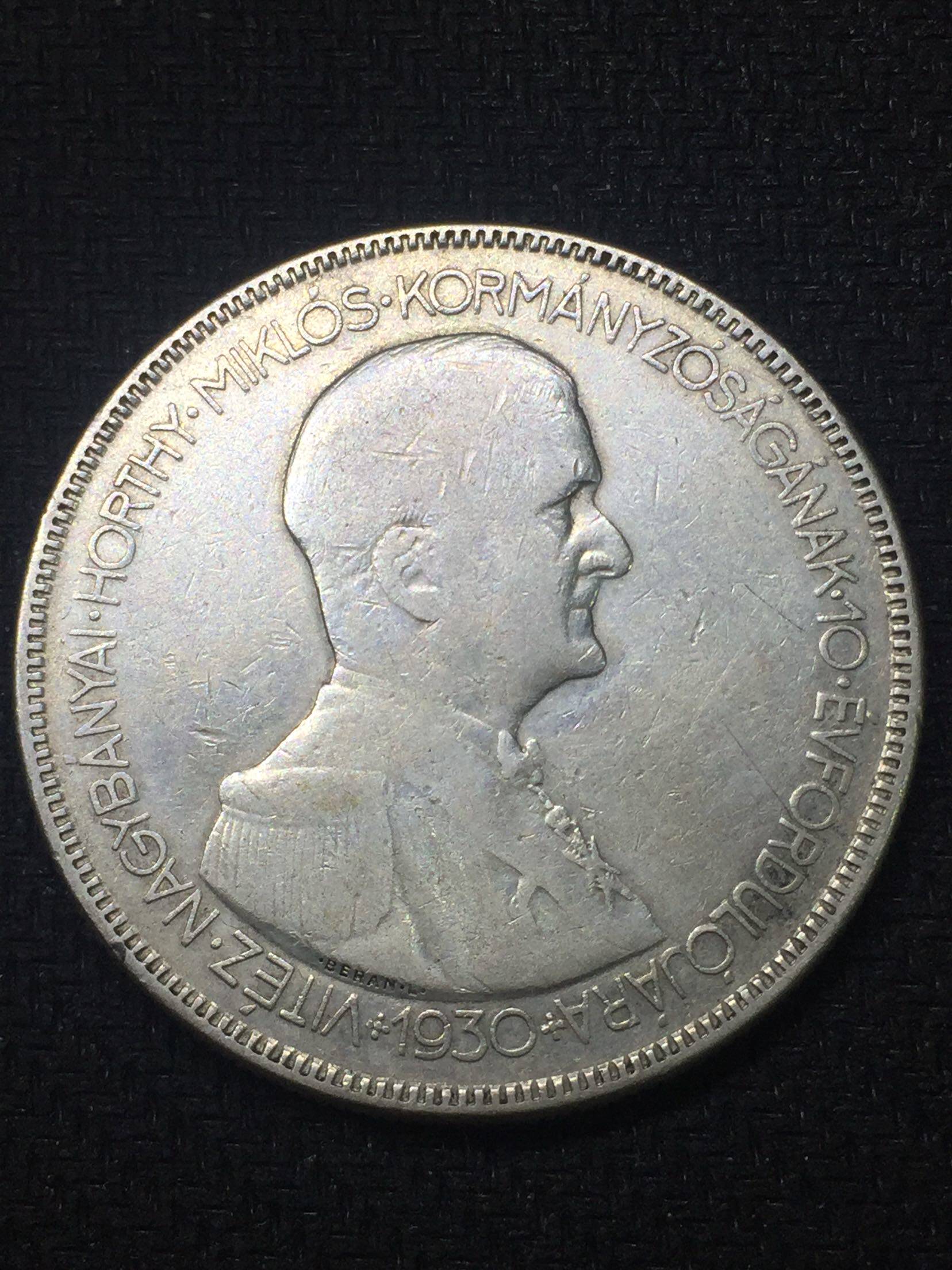 1930 Hungarian 50th anniversary silver coin for the 10th anniversary of the regency of Admiral Pango Orti, Hungary Good quality