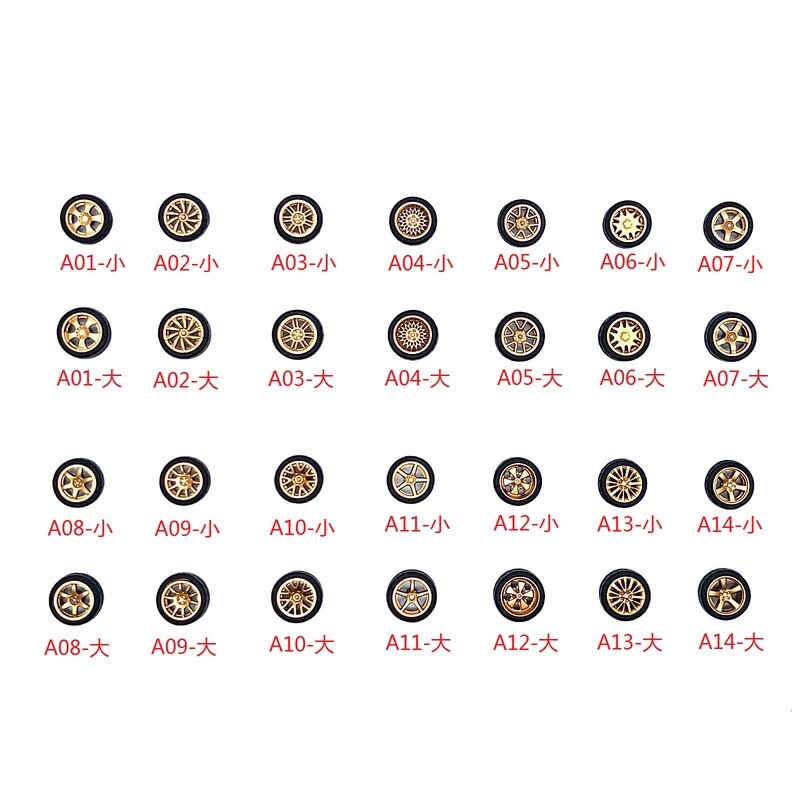 Over 48 1:64 Scale Car Model Modified Wheels, Rubber Tires, Tomica Hot Wheels Style, Gold Over 48 1:64 Scale Car Model Modified Wheels, Rubber Tires, Tomica Hot Wheels Style, Gold