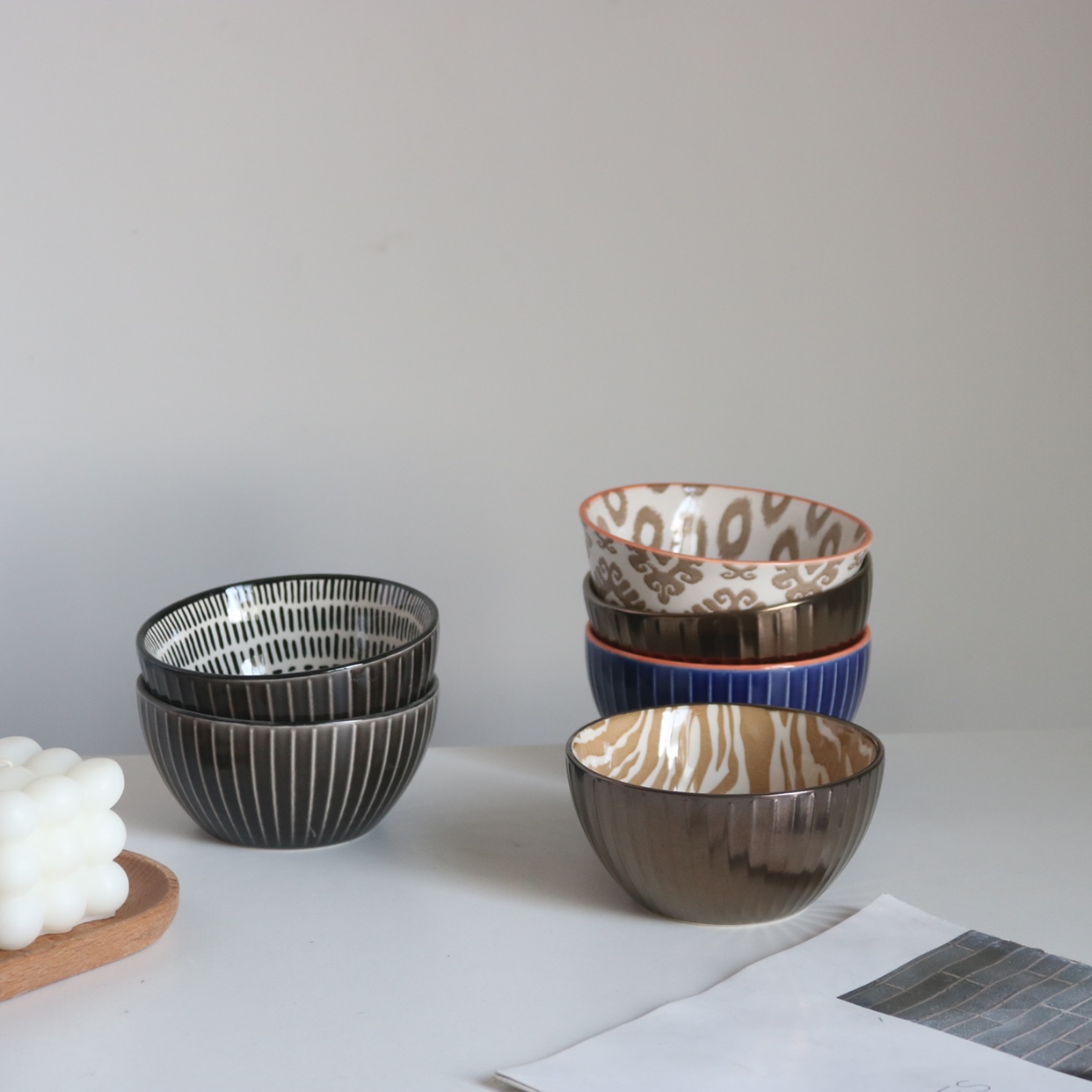 Defect simple creative relief Nordic 4-6 inch Mediterranean ceramic tableware set rice bowl porridge bowl breakfast bowl