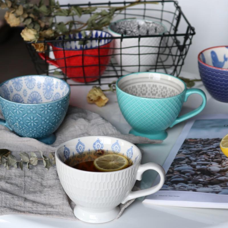 ins Nordic creative ceramic mug milk coffee cup large capacity breakfast Cup men's and women's Oatmeal cup blemish