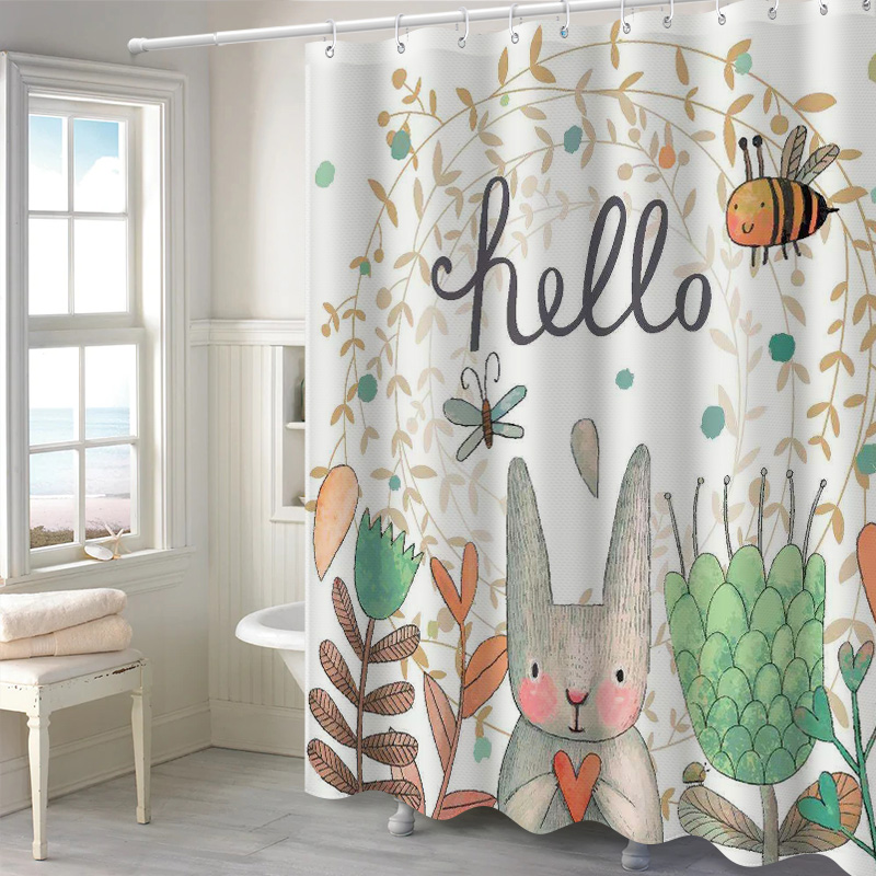 Cartoon bathroom bathroom waterproof cloth curtain curtain-free magnetic suction suit anti-mould and thick bath partition window