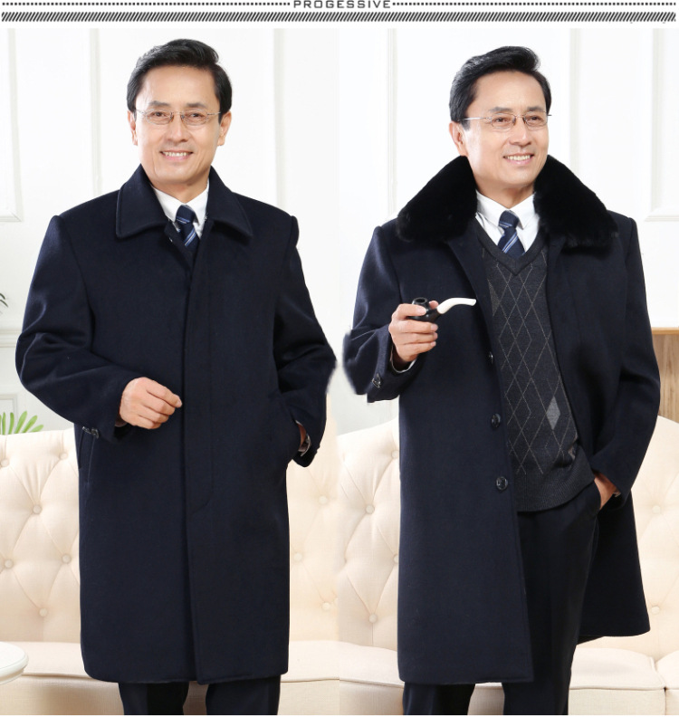 Áo khoác nam 2018 mùa đông mới mùa thu và mùa đông nam trung niên áo khoác cashmere áo khoác len nam dài cardigan nam