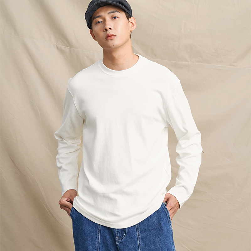 Bpcall 1.0 Pure Cotton Standard Long-Sleeve Autumn and Winter Heavy Thick Solid Color Base Layer Multi-Color T-Shirt for Men and Women