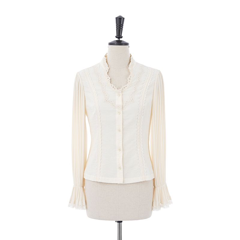 33 Is Here: Moonlight White Camellia Vintage Lace Embroidery Shirt for Women, Spring Gentle Style, Flared Sleeves, Versatile Top