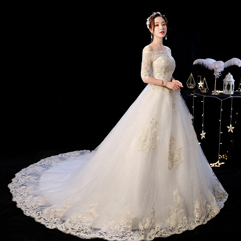  XL+White wedding dress tail one piece 096   + $6.29 
