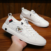 European Station Genuine Leather Tide Shoes 2021 new 100 hitch Breathable Korean Version Casual Leather Shoes Little Bee Set Foot Little White Shoes Man