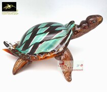 Glazed Stripe green back golden sea turtle ornaments bookcase jewelry glass gifts green turtle glaze decoration