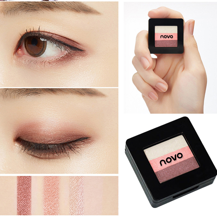 NOVO One Smear Tricolor Gradual Eye Shadow Man Fish Ji Shiny Pearlescent Eye Shadow Pan Dirty Orange Beige Teal Eat Earth Color