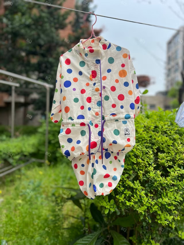 New Summer Polka Dot Cotton Breathable Full-Body Protective Dustproof Clothing Four-Legged Clothing for American Cocker Spaniel, Corgi, West Highland Terrier, Bichon Frise