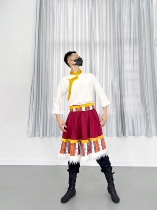 Mens Tibetan Dance Exercise Costume Play for Ethnic Minority Portfolio Costume Arts Exam to Do the Peoples Big North Dance New
