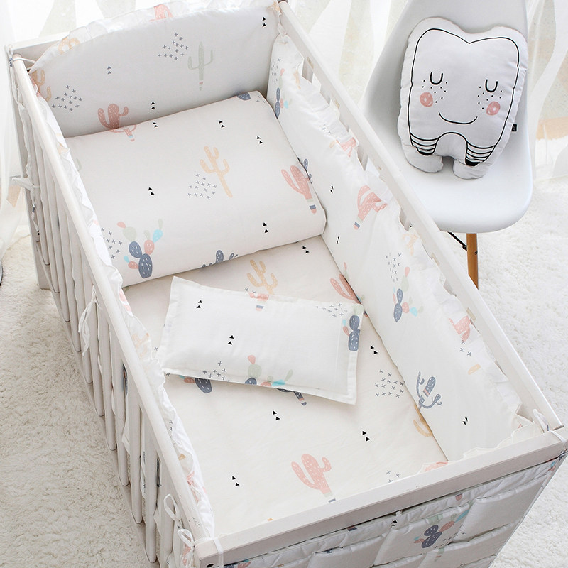 Baby bed bed cover Cotton baby bedding set Newborn four-piece set Anti-collision and anti-fall soft bag Children's bedding